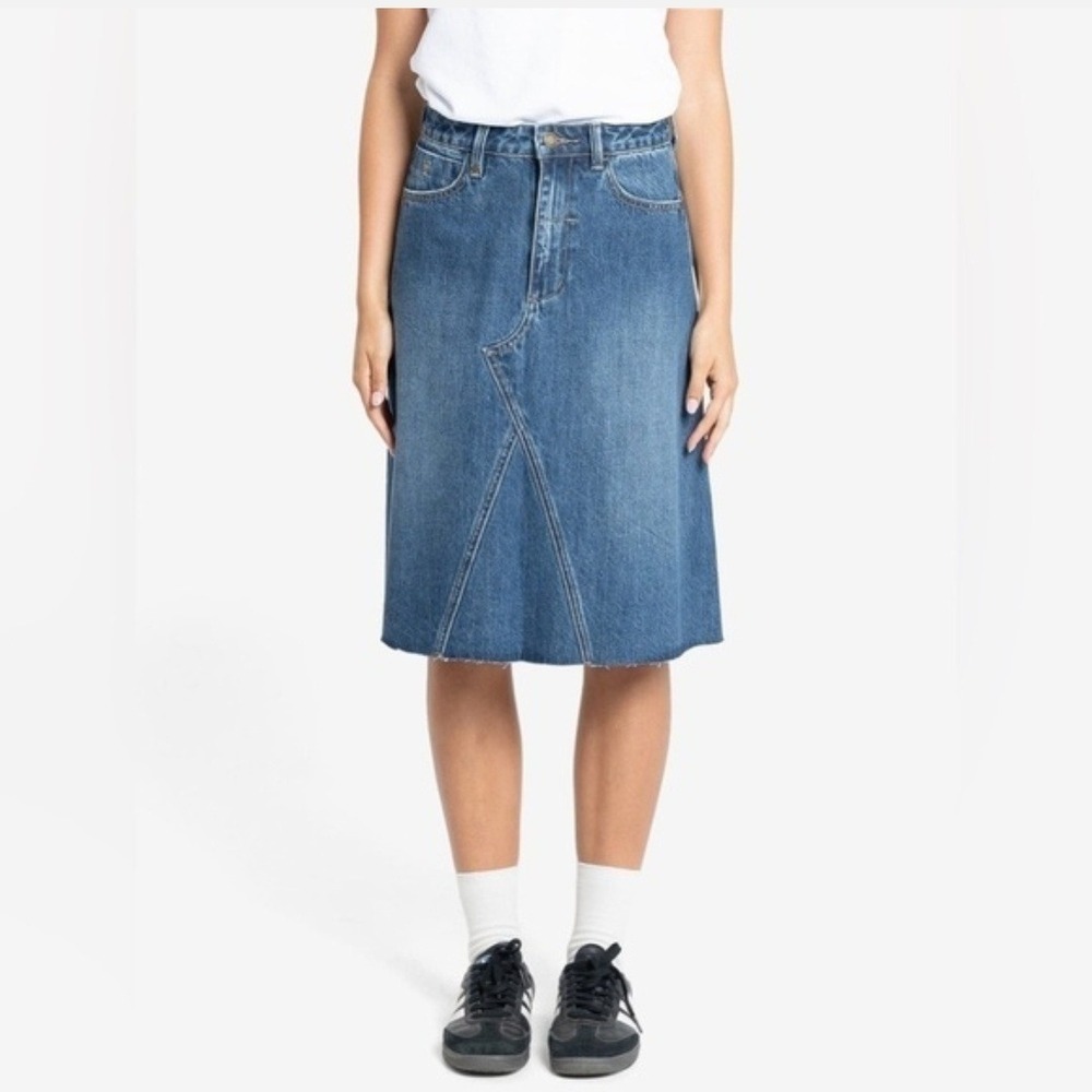 Levis Y2K‎ Denim Midi Skirt Raw Hem Distressed Blue Jean Skirt Women Size 10